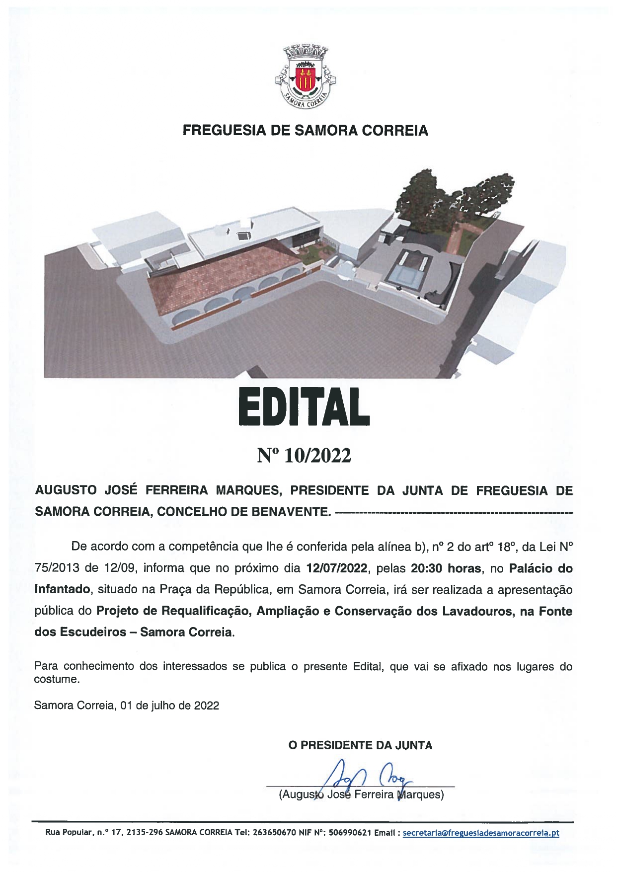 Imagem Edital Nº 10/2022 - Apresentação Pública do Projeto de Requalificação, Ampliação e Conservação dos Lavadouros