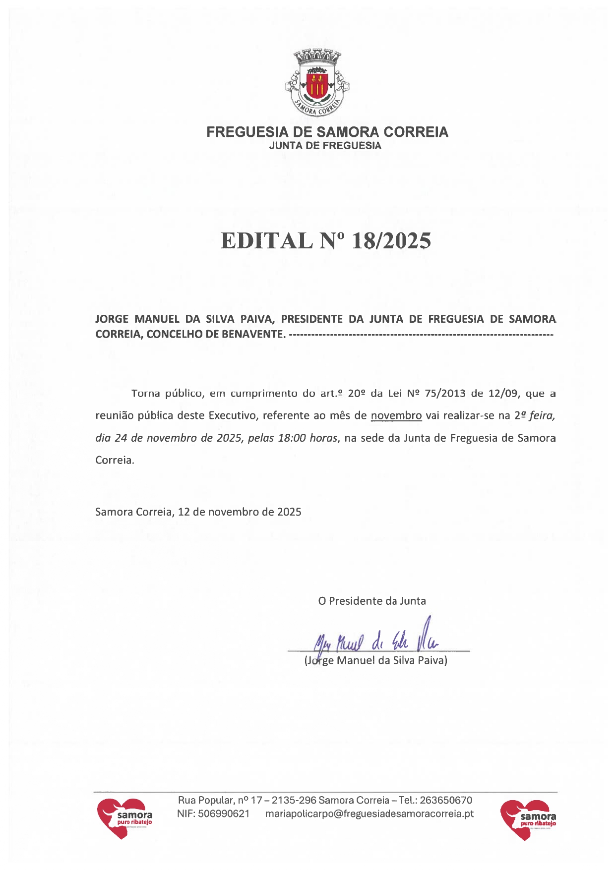 Notícia Edital Nº 18/2025 - Reunião Pública do Executivo