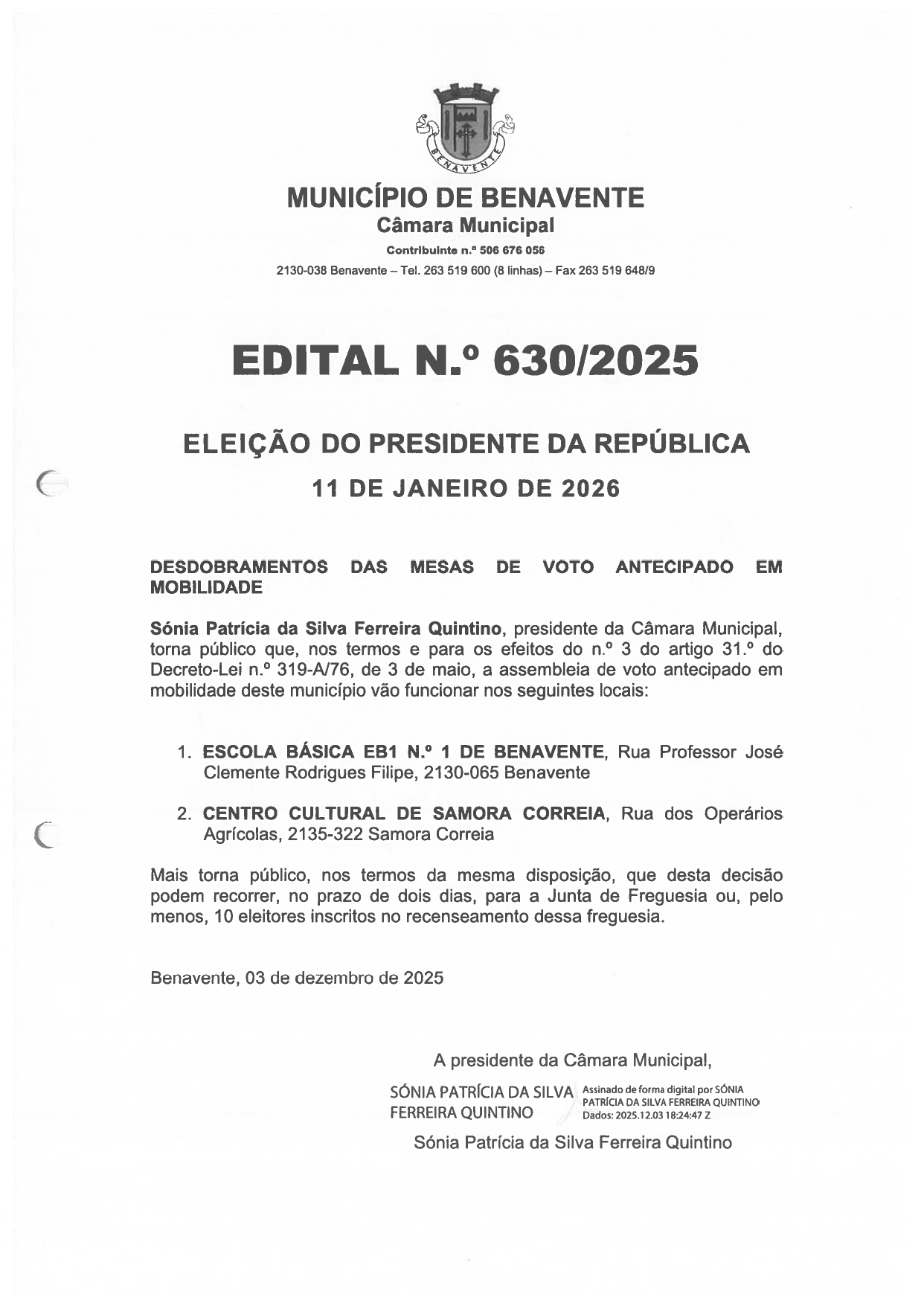 Imagem Edital Nº 630/2025 - Eleição do Presidente da República - Desdobramento Das Mesas De Voto Antecipado Em Mobilidade