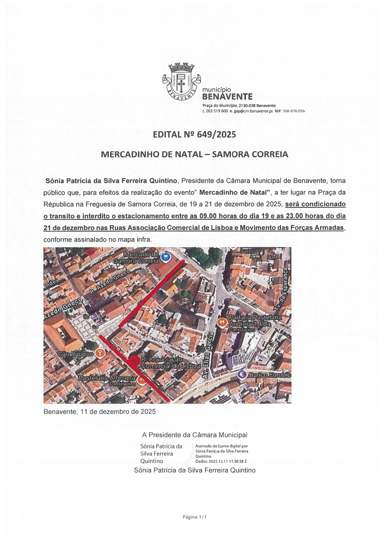 Imagem Edital 649/2025 - CMB - Mercadinhos de Natal - Samora Correia