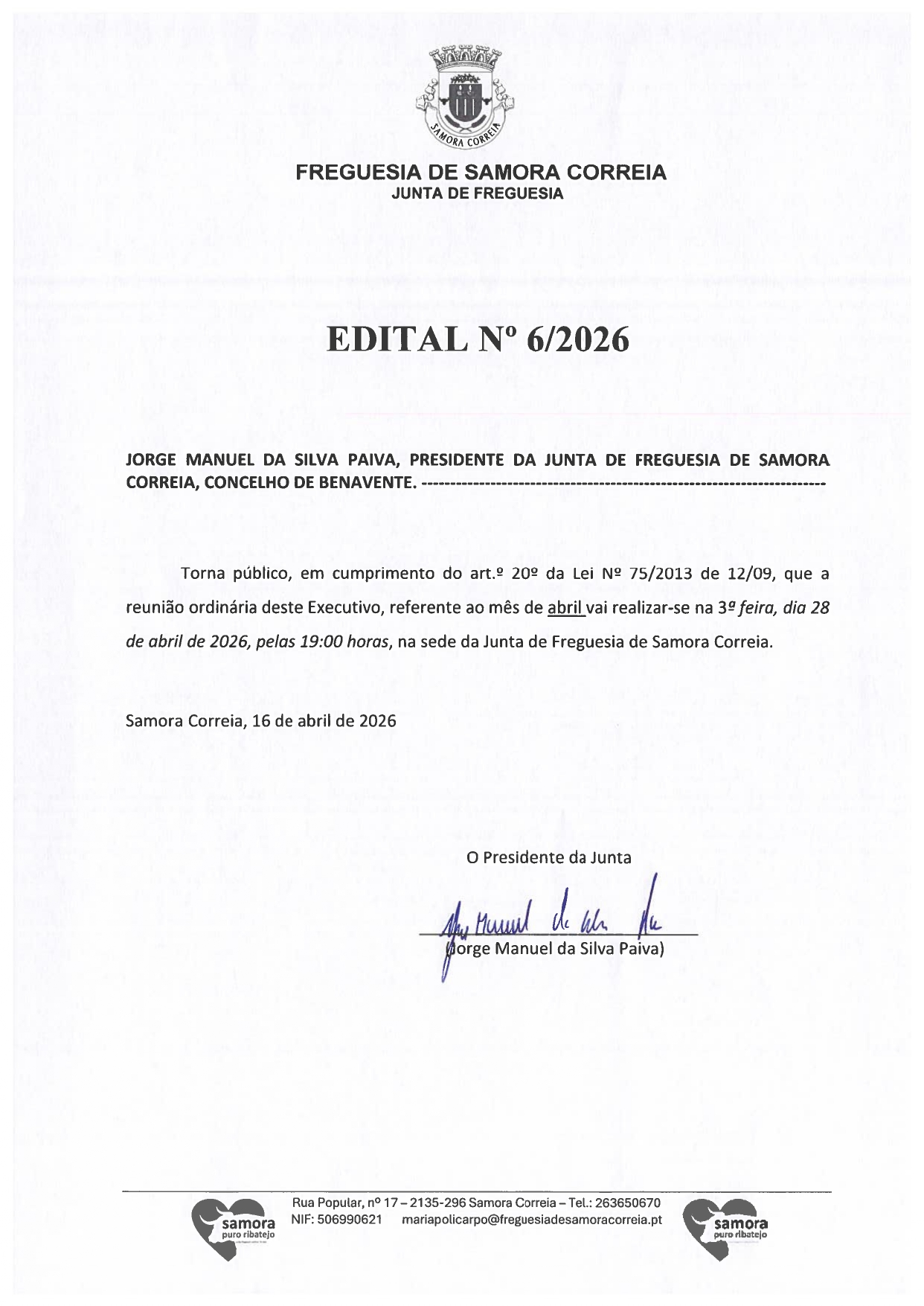 Notícia Edital Nº 06/2026 - Reunião Pública do Executivo