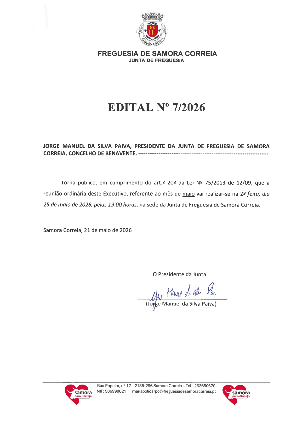 Notícia Edital Nº 07/2026 - Reunião Pública do Executivo