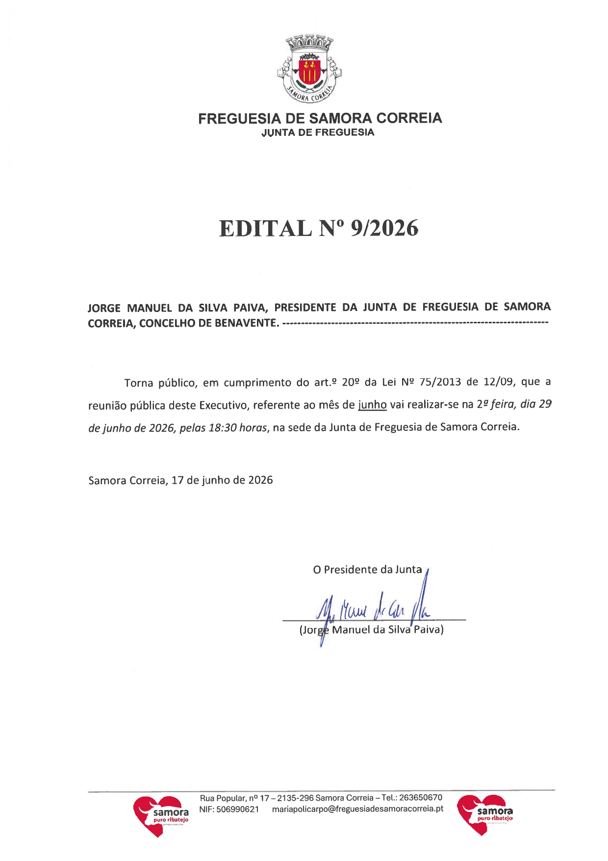 Notícia Edital Nº 09/2026 - Reunião Pública do Executivo