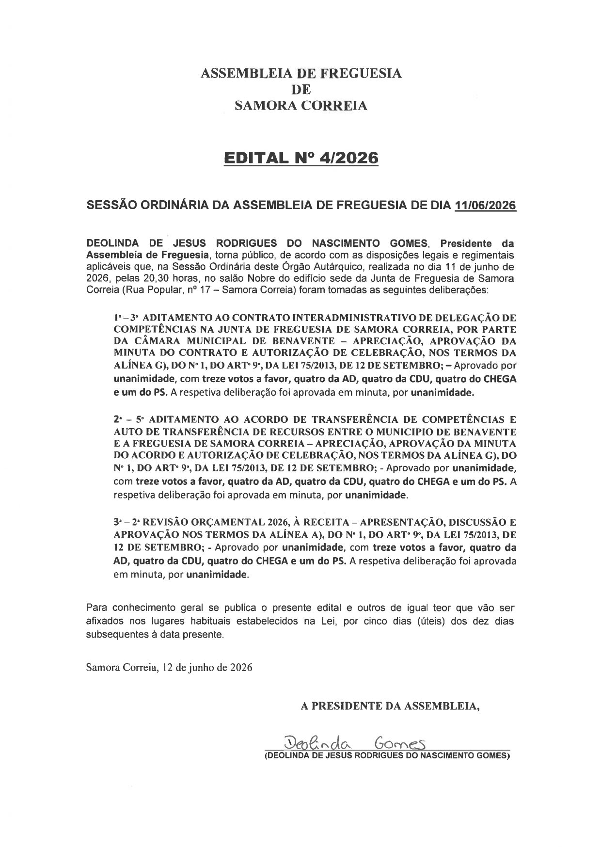 Notícia Edital 04/2026 - Assembleia de Freguesia