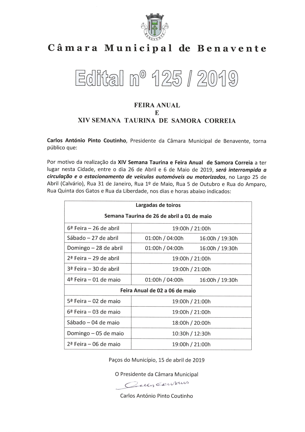 Imagem Edital 125/2019 - Câmara Municipal de Benavente